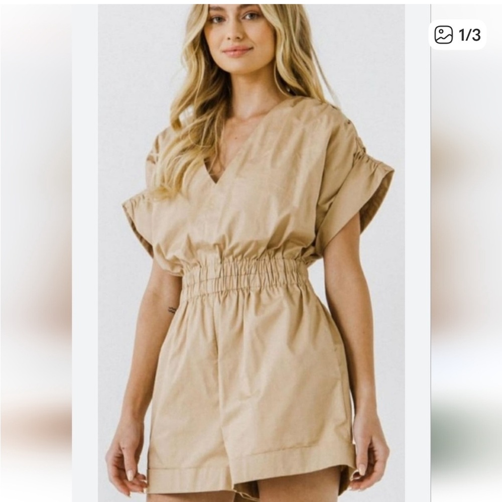 Zara Beige Elastic-Waist Romper